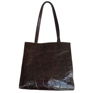 Les Copains Vintage Made In Italy Crocodile Embossed Brown Leather Tote